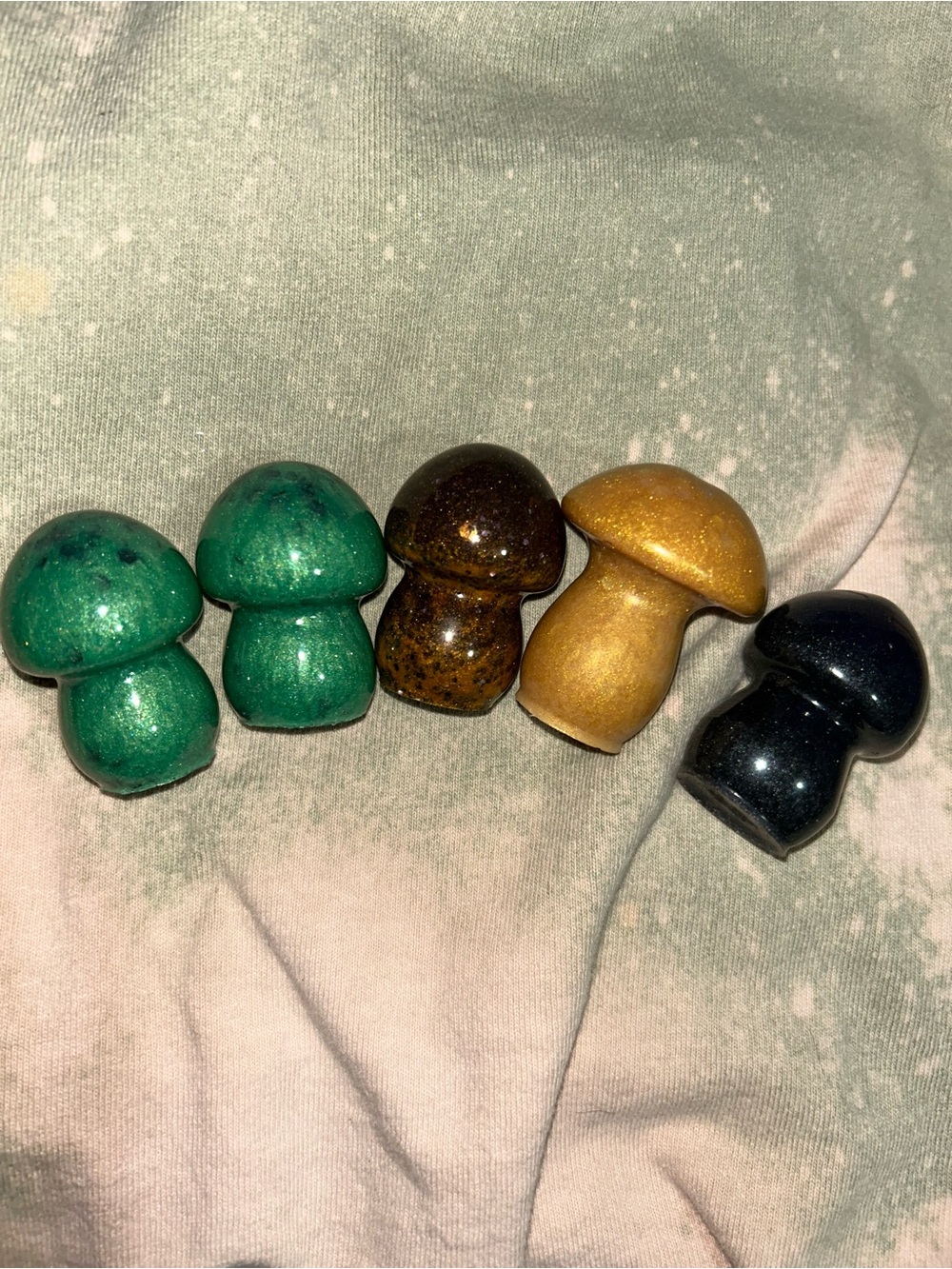Set of 5 Colorful Handmade Whimsical Resin Mushroom Figurines Decor